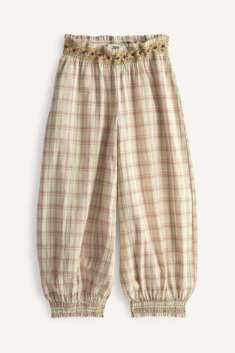 PANTALON BOUFFANT À CARREAUX ET FLEURS BRODÉES LIMITED EDITION