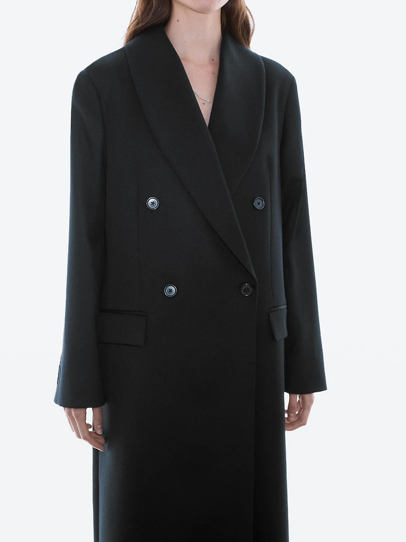Manteau long croisé 100 % laine
