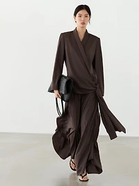Wool blend blazer with tie detail