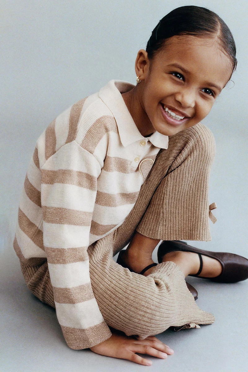 STRIPED KNIT POLO SHIRT WITH HEART POCKET