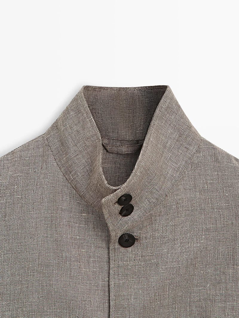 Linen blend bomber jacket with collar detail