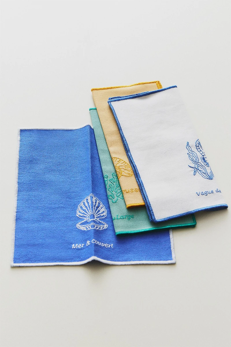 MARINE EMBROIDERED COCKTAIL NAPKINS (SET OF 4)