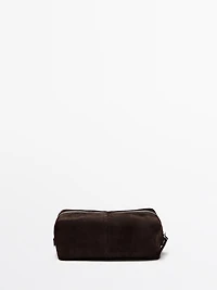 Suede leather toiletry bag with zip
