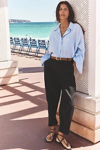 LINEN STRAIGHT LEG PANTS WITH BELT