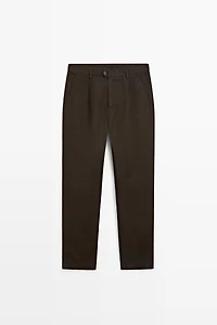 Straight-leg linen and cotton trousers with darts