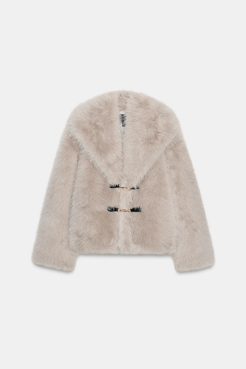 SHORT FAUX FUR TOGGLE COAT