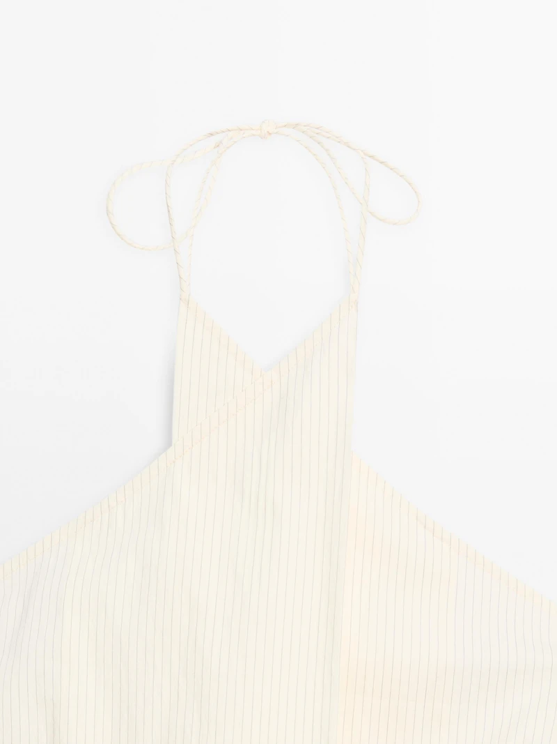 Striped cotton blend halter top