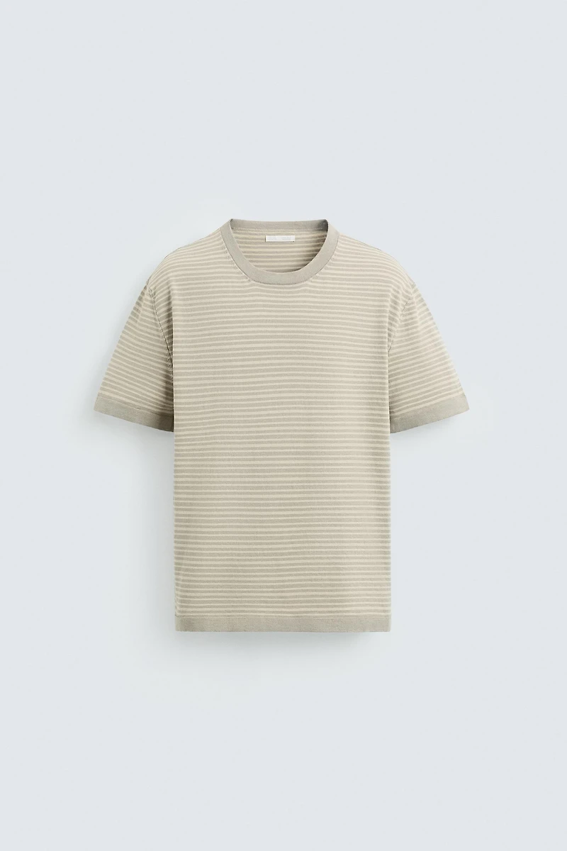 T-SHIRT EN MAILLE COTON ET LIN RAYÉ