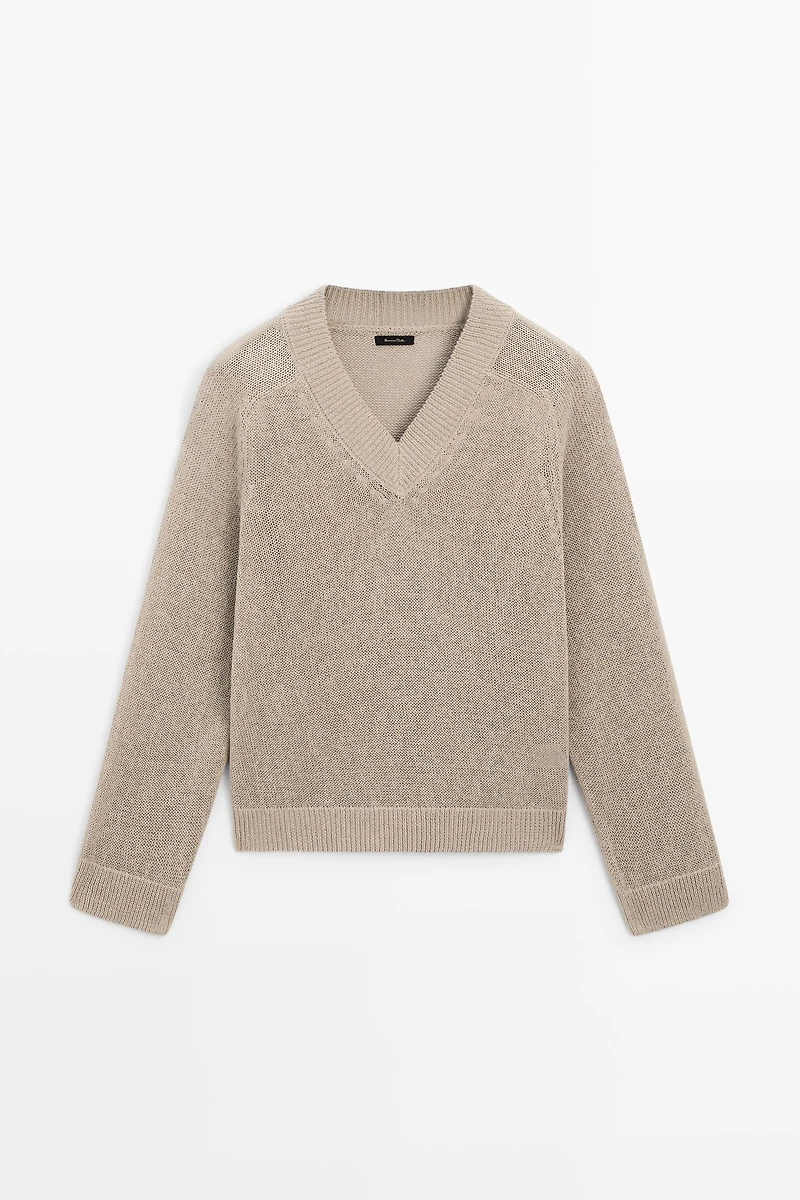 Cotton blend V-neck knit sweater