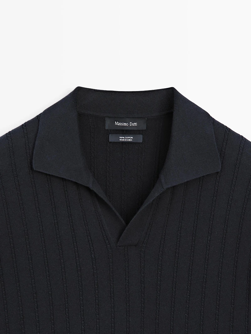 Cable-knit polo sweater