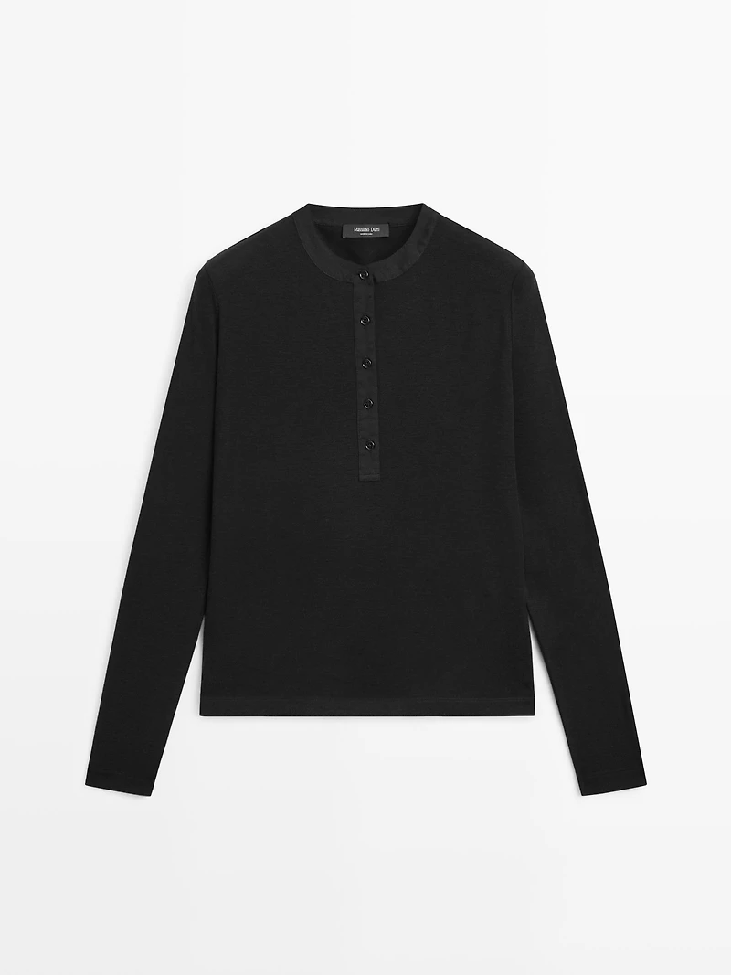 Wool blend henley neck T-shirt