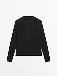 Wool blend henley neck T-shirt