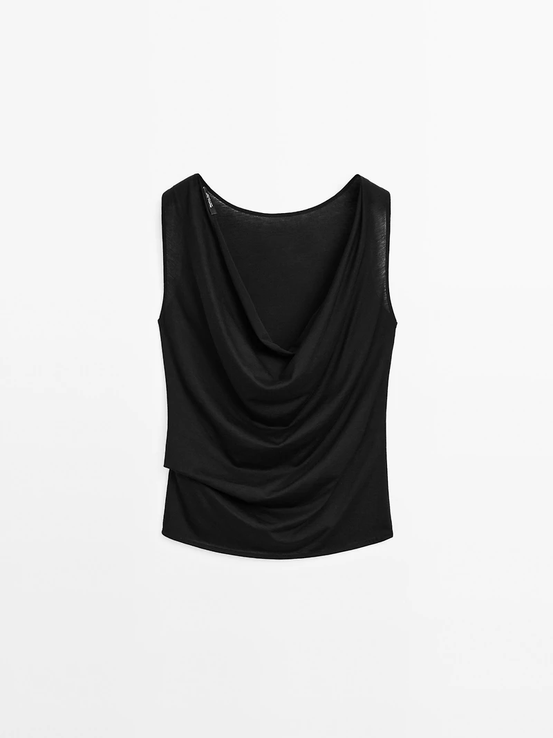 Top décolleté dos drapé 100 % coton