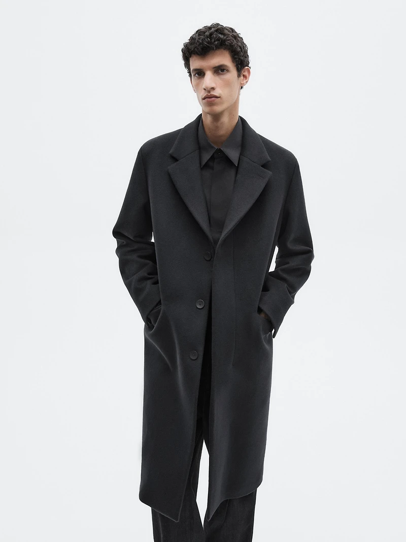 Long wool blend coat with lapel - LIMITED