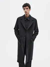 Long wool blend coat with lapel - LIMITED