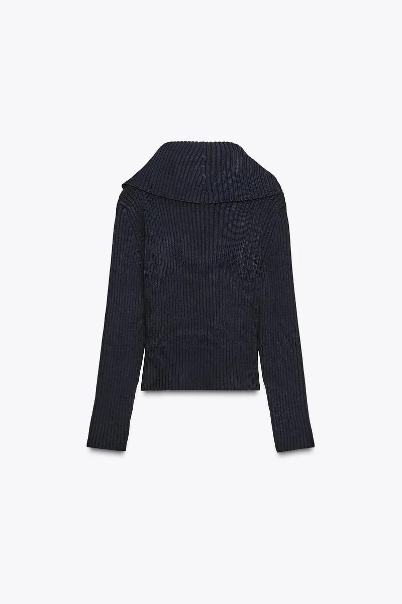 RIB-KNIT ZIPPER CARDIGAN