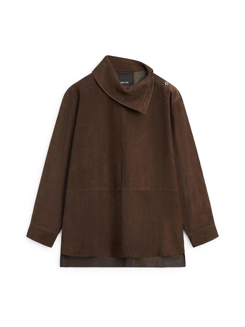 Chemisier col montant cuir daim