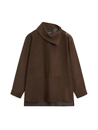 Chemisier col montant cuir daim
