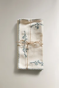 EMBROIDERED PLANT NAPKIN SET (PACK OF 4)