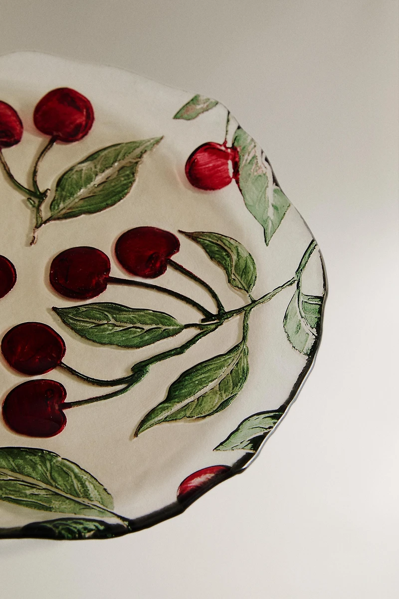 ASSIETTE À DESSERT VERRE RECYCLABLE CERISES