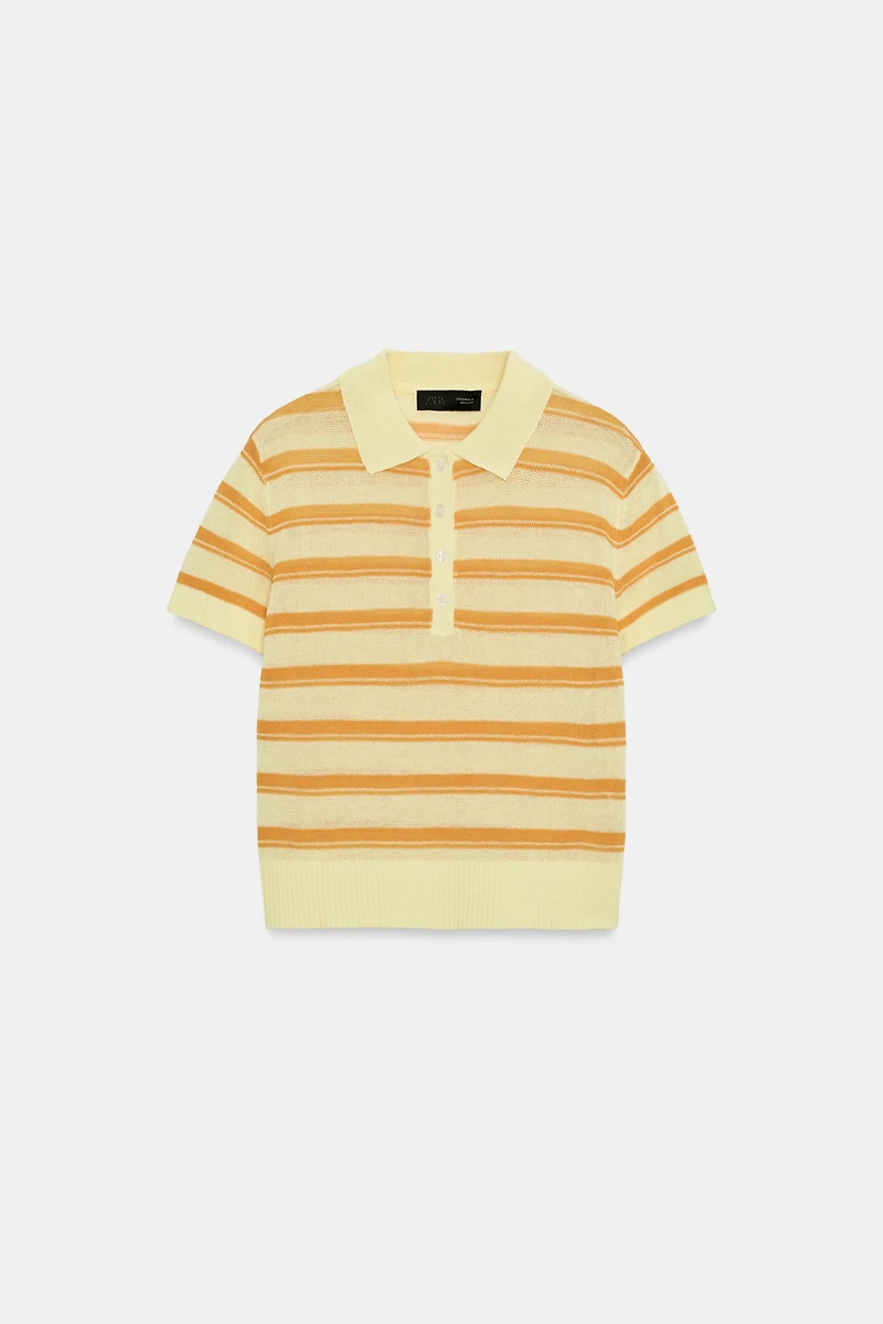 POLO EN MAILLE À RAYURES ET MANCHES COURTES