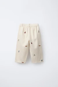 PANTALON BAGGY DOUX AU TOUCHER ANIMAUX BRODÉS