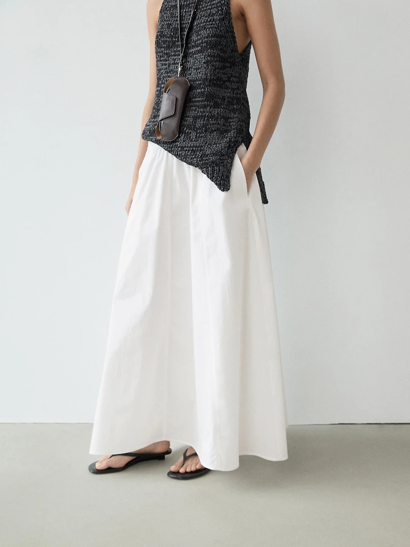 Long gathered poplin skirt