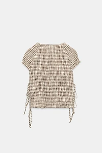 PLAID POPLIN RUCHED TOP