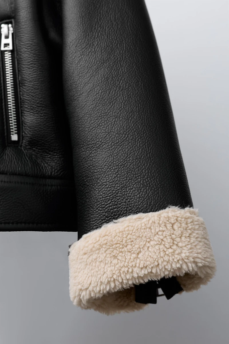FAUX LEATHER SHEARLING JACKET