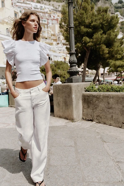 COMBINATION RIB RUFFLE T-SHIRT