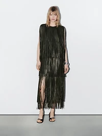 Short nappa leather dress with fringing - Studio