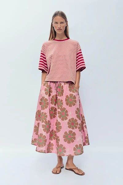 LIMITED EDITION FLORAL LINEN BLEND MIDI SKIRT