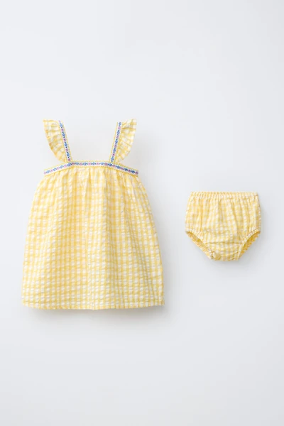 GINGHAM FLORAL DRESS AND PANTIES
