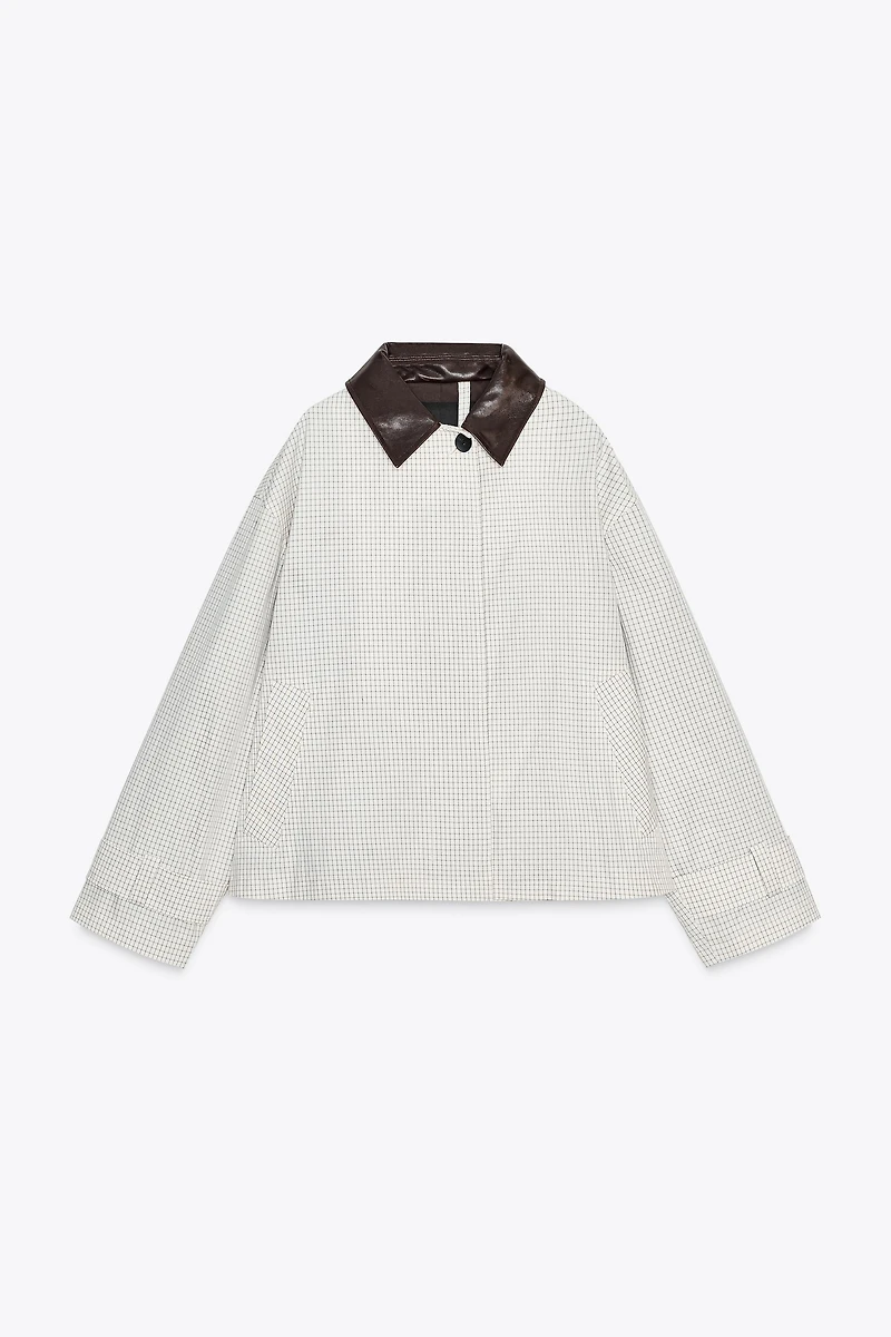 ZW COLLECTION FAUX LEATHER COLLAR SHORT TRENCH COAT