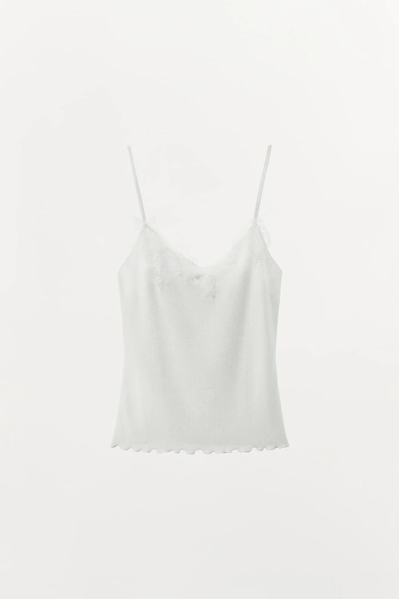 POINTELLE LACE STRAPPY TOP