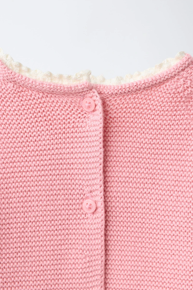 FLORAL EMBROIDERED AND LACE TRIM KNIT JUMPER