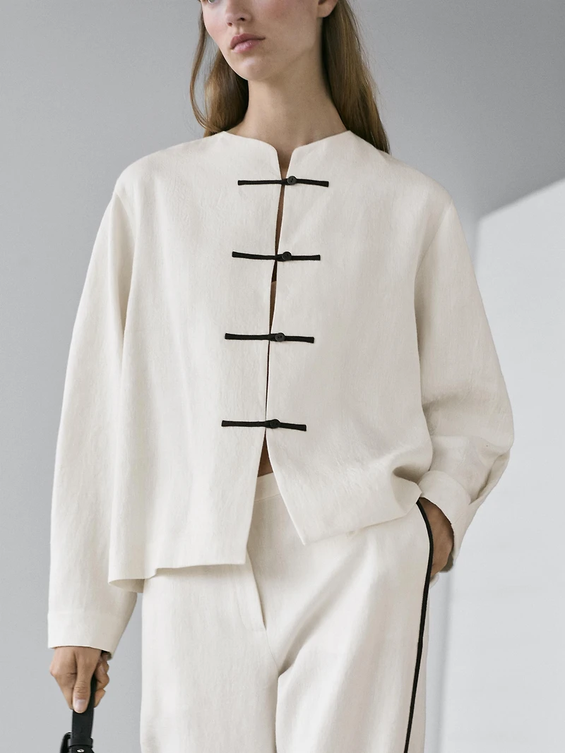 Linen overshirt with button details