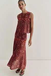 EMBROIDERED EYELET MIDI SKIRT