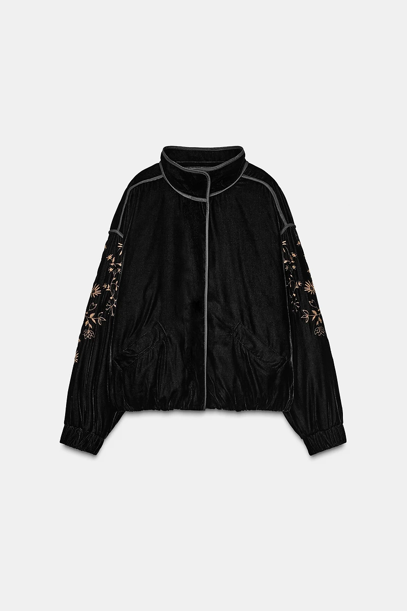 EMBROIDERED VELVET PADDED JACKET