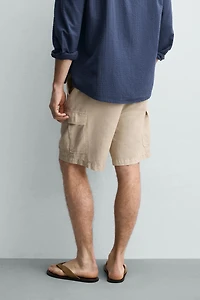 COTTON-LINEN BLEND CARGO SHORTS