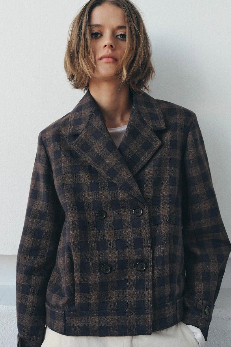 VESTE À CARREAUX BOUTONNAGE CROISÉ ZW COLLECTION