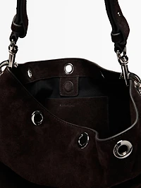 Split suede leather bag with eyelets