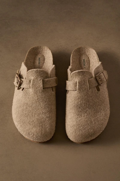 BUCKLED FELT MULE CLOG SLIPPERS
