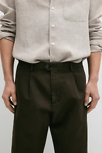 Straight-leg linen and cotton trousers with darts