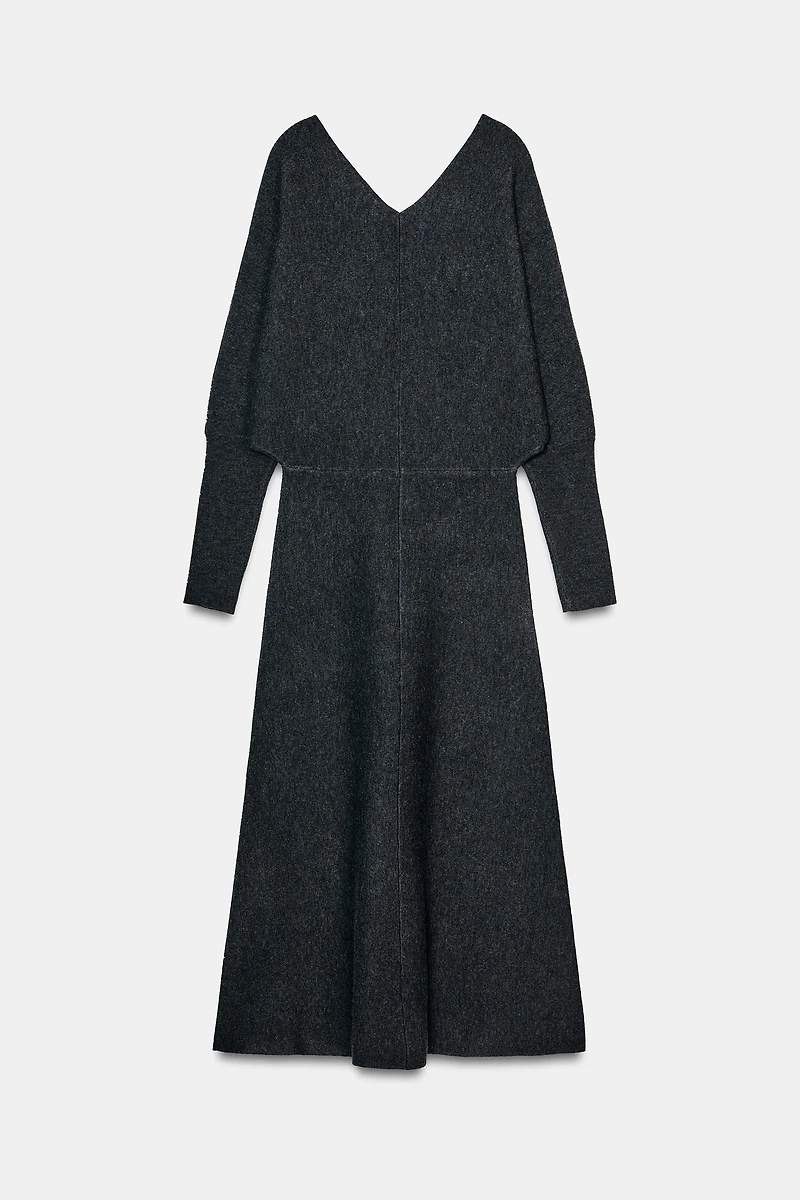 V-NECK KNIT MIDI DRESS