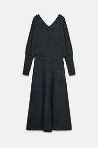 V-NECK KNIT MIDI DRESS