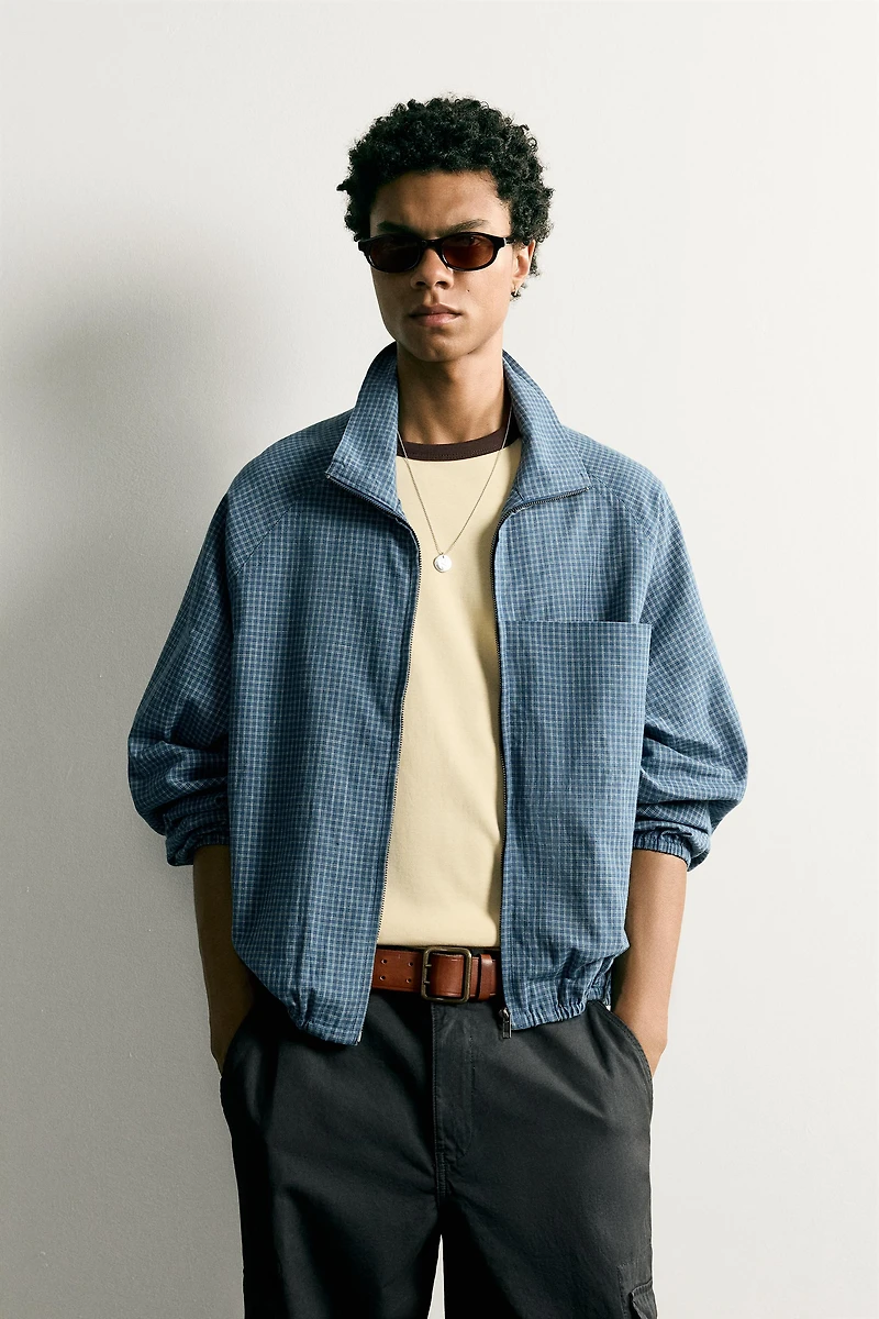 RELAXED FIT PLAID ZIP SHIRT