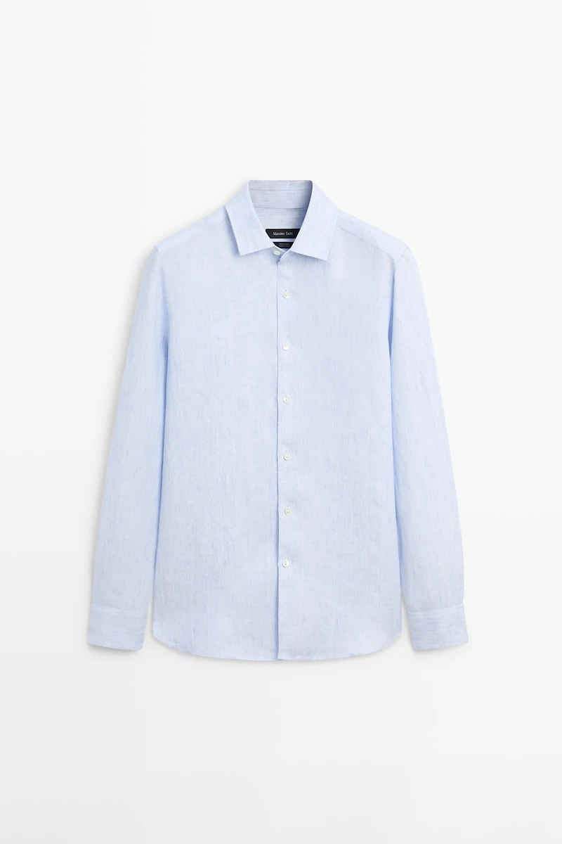 100% linen regular fit striped shirt