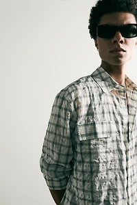 TEXTURED PLAID RELAXED FIT SHIRT