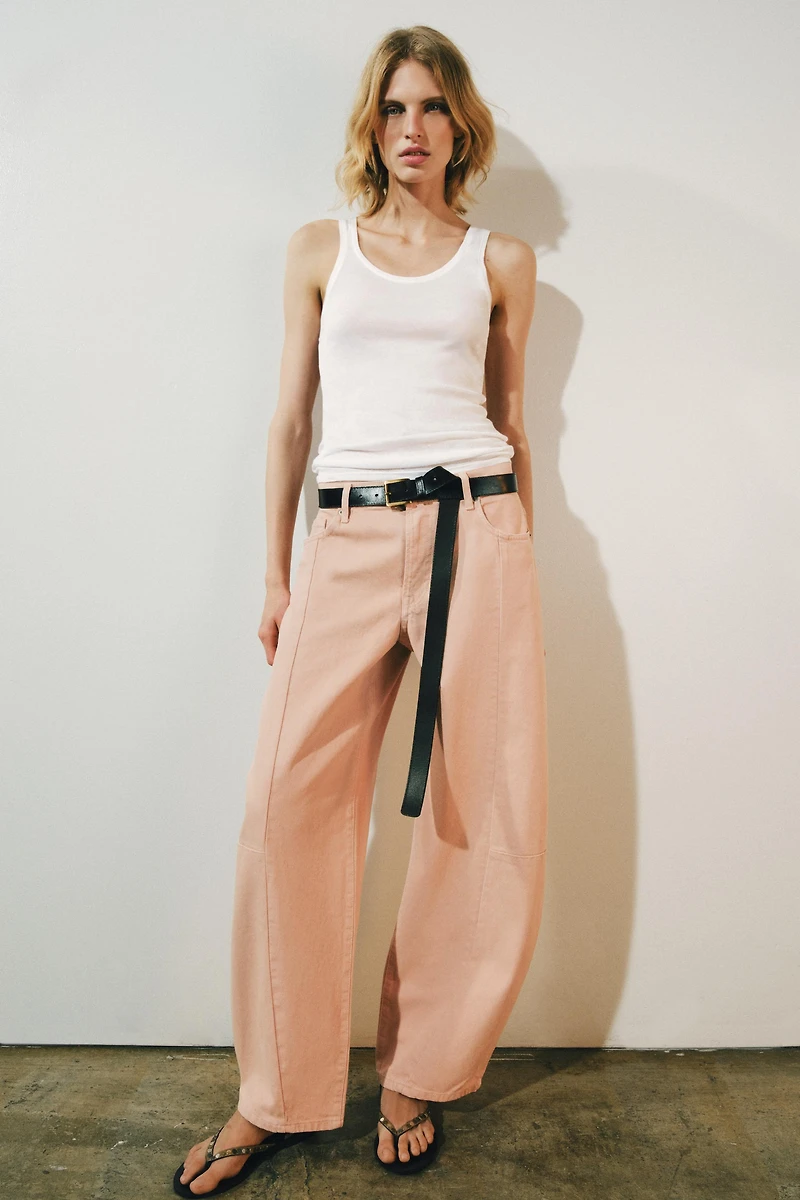 ZW COLLECTION MID-RISE BARREL PATCHWORK JEANS